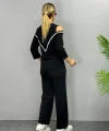 Kadın Ithal Burgu Kumaş Uzun Kollu Omuz Dekolteli Bluz Ve Pantolon Ikili Takım