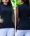 Kadın iyah Kolu Tül Detaylı Yarım Balıkçı Kaşkorse Bluz