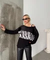 Kadın Kadife Kumaş Zebra Desenli Omuz Detay Uzun Kollu Bluz