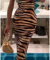 Kadın Kadın Ip Askılı Dökümlü Yaka Zebra Desen Maxi Boy Elbise