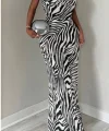 Kadın Kadın Ip Askılı Dökümlü Yaka Zebra Desen Maxi Boy Elbise