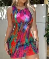 Kadın Kalın Askılı çok Renkli Dalgıç Mini Elbise