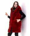Kadın Kapşonlu Peluş Kürk Yelek Premium Kalite, Tam Astarlı, Uzun Model - Kırmızı