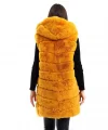 Kadın Kapşonlu Peluş Kürk Yelek Premium Kalite, Tam Astarlı, Uzun Model - Sarı