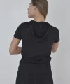 Kadın Kapşonlu Slim Fit T-shirt - Siyah