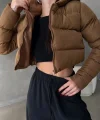 Kadın Kapüşon Detay Kısa şişme Mont