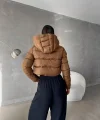 Kadın Kapüşon Detay Kısa şişme Mont