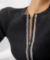 Kadın Kaşkorse Kumaş Zincirli Çift Fermuarlı Fırsat Ürün Bluz