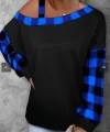 Kadın Kayık Yaka Asimetrik Kesim Ekose Detay Tunik