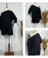 Kadın Kayık Yaka Oversize Asimetrik Bluz Ve şort Iki Iplik Takım