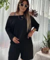 Kadın Kayık Yaka Oversize Asimetrik Bluz Ve şort Iki Iplik Takım
