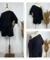 Kadın Kayık Yaka Oversize Asimetrik Bluz Ve şort Iki Iplik Takım