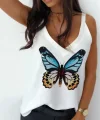 Kadın Kelebek Baskılı Sandy Kumaş Askılı Bluz