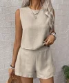 Kadın Keten Kumaş Bisiklet Yakakolsuz Bluz Ve Kısa şort Ikili Takım