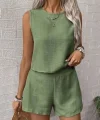 Kadın Keten Kumaş Bisiklet Yakakolsuz Bluz Ve Kısa şort Ikili Takım