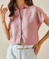 Kadın Keten Kumaş Kısa Kollu Gömlek