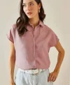Kadın Keten Kumaş Kısa Kollu Gömlek