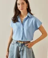 Kadın Keten Kumaş Kısa Kollu Gömlek