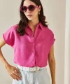 Kadın Keten Kumaş Kısa Kollu Gömlek