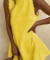 Kadın Keten Kumaş Sıfır Kol Mini Boy Elbise