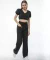 Kadin Keten Pantalon Ve Crop Takım  iyah