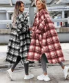 Kadın Kırmızı Uzun Ekose Detay Fırsat ürün Ekose Ceket