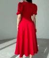 Kadın Kısa Balon Kollu Bisiklet Yaka Geniş Kesim Janjan Krep Elbise