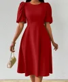 Kadın Kısa Balon Kollu Bisiklet Yaka Kiloş Janjan Krep Elbise