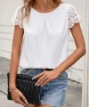 Kadın Kısa Dantel Kollu Bisiklet Yaka Sandy Bluz