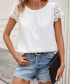 Kadın Kısa Dantel Kollu Bisiklet Yaka Sandy Bluz