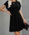 Kadın Kısa Kelebek Kollu Bisiklet Yaka Janjan Krep Elbise