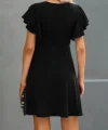 Kadın Kısa Kelebek Kollu Bisiklet Yaka Janjan Krep Elbise