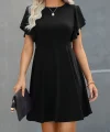 Kadın Kısa Kelebek Kollu Bisiklet Yaka Janjan Krep Elbise
