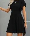 Kadın Kısa Kelebek Kollu Bisiklet Yaka Janjan Krep Elbise