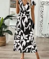 Kadın Kısa Kelebek Kollu Kruvaze Yaka Desenli Süprem Elbise