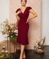 Kadın Kısa Kelebek Kollu Kruvaze Yaka Ithal Krep Midi Elbise
