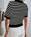 Kadın Kısa Kol Polo Yaka çizgi Desen Triko Bluz