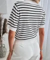 Kadın Kısa Kol Polo Yaka çizgi Desen Triko Bluz