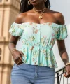Kadın Kısa Kollu adonna Yaka çiçek Desenli Düğme Detay Gipeli üprem Kumaş Bluz