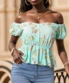 Kadın Kısa Kollu adonna Yaka çiçek Desenli Düğme Detay Gipeli üprem Kumaş Bluz