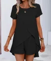 Kadın Kısa Kollu Asimetrik Kesim Bürümcük Bluz Ve şort Ikili Takım