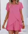 Kadın Kısa Kollu Asimetrik Kesim Bürümcük Bluz Ve şort Ikili Takım