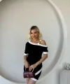Kadın Kısa Kollu Asimetrik Kesim Yaka şerit Ve Aksesuar Detaylı Modal Elbise