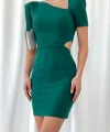 Kadın Kısa Kollu Asimetrik Yaka Detay Mini Krep Elbise
