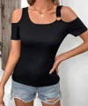 Kadın Kısa Kollu Askı Halka Detay Omuz Dekolteli Kaşkorse Bluz