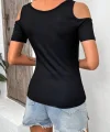 Kadın Kısa Kollu Askı Halka Detay Omuz Dekolteli Kaşkorse Bluz