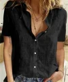Kadın Kısa Kollu Basic Keten Gömlek