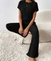 Kadın Kısa Kollu Beli Lastikli Kalın Fitilli Kaşkorse Salaş Tulum