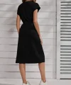 Kadın Kısa Kollu Bisiklet Yaka Belden Lastikli Midi Viskon Elbise