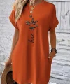 Kadın Kısa Kollu Bisiklet Yaka Cepli Kelebek Baskılı Viskon Elbise